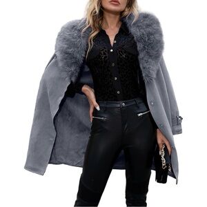 NWT Bellivera Faux Suede Coat With Detachable Faux Fur Collar Size XL